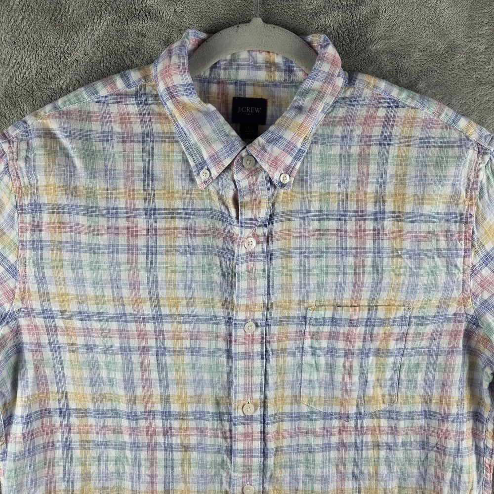 J.CREW Woven Linen/Cotton Multicolor Plaid Button Shirt Men's Large Long Sleeve